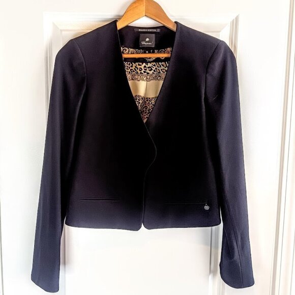 Maison Scotch Chapeau Leopard Print Black Cropped Blazer - Picture 1 of 8